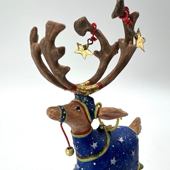 Patience Brewster Comet Reindeer 5" Ornament Dash Away Stars Blue - Picture 1 of 7